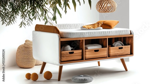 Modern nursery furniture with storage drawers.