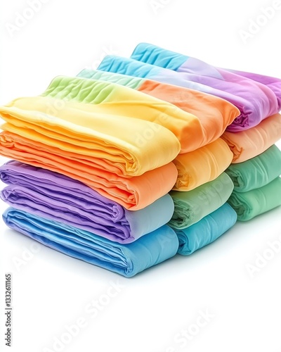 Vibrant folded colored fabrics stacked neatly.