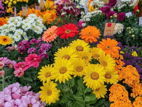 Wallpaper Mural Bright and Colorful Flower Arrangement with Yellow, Pink, Red, Purple, and White Blooms in a Lively Garden Setting for Spring and Summer Decor Torontodigital.ca