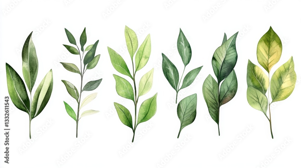 Fototapeta premium Exploring green leaves nature watercolor collection artistic environment close-up view gigapixel detail