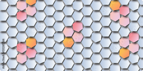Abstract technological hexagonal background abstract blue, pink glow of futuristic texture hexagon pattern.Abstract white vector wallpaper with hexagon grid