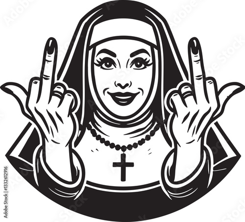 Nun Giving the Middle Finger Vector Outline