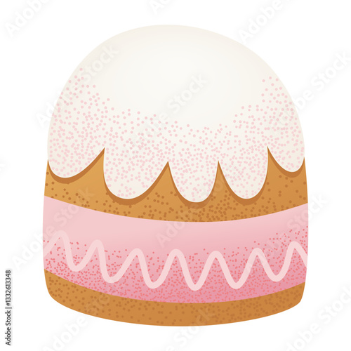 Classic Easter loaf with frosting and candy sprinkles. Festive baked dessert vector for greeting card, poster, packaging, and holiday template.