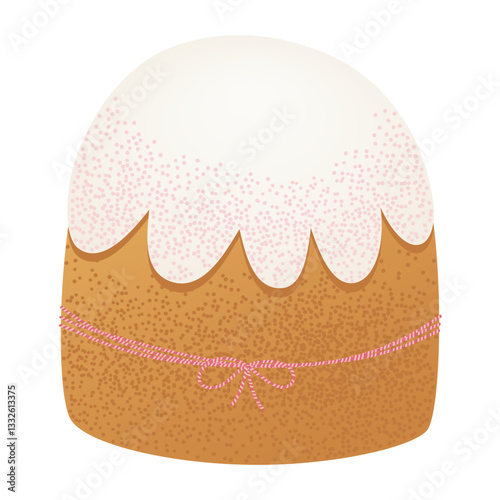 Sweet Easter bread with glaze and sugar decor. Holiday pastry vector illustration for seasonal design, banner, invitation, and decoration.