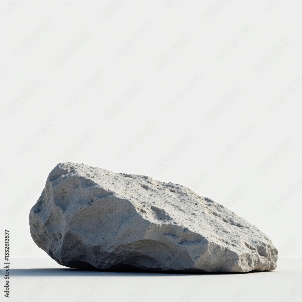 Naklejka premium Large, grey boulder, stark white backdrop Texture details visible , landscape, primitive, element