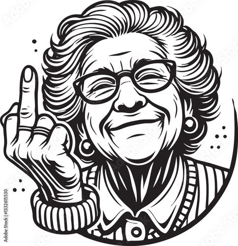Sassy Grandma Vector Outline Middle Finger Graphic