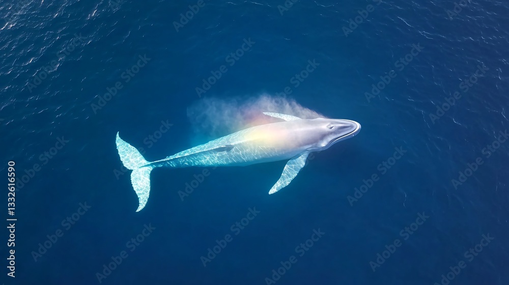Fototapeta premium Majestic white fish swimming in deep blue ocean, graceful movements highlighting serene underwater beauty, perfect for marine themes.