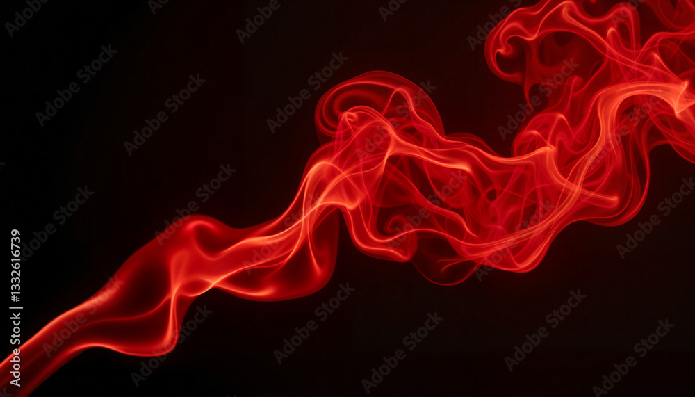 Fototapeta premium Ethereal red smoke swirling on black background, captivating mystique