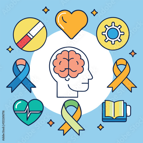 Mental health awareness day vector illustration icon elements symbols