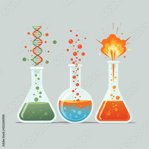 Chemical reaction. Science, biology and chemistry icon. Vector illustration. Illustrator 2020 version.