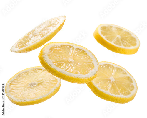 Thin Slices of Juicy Lemon Floating in Mid-Air – Fresh and Vibrant