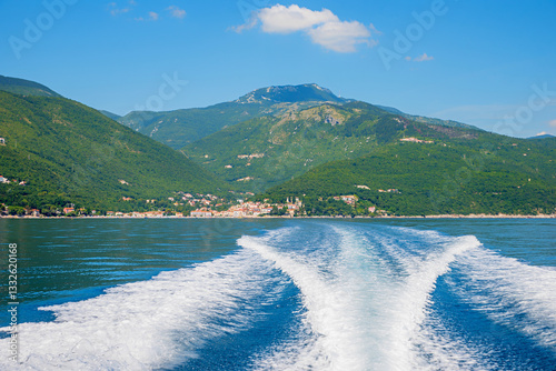 view to coastline of moscenicka draga, boat trip at the ocean. kvarner bucht croatia
