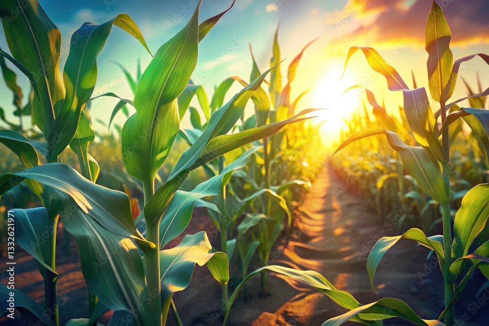 Fototapeta premium Central Minnesota Spring Cornfield Photography: Candid Shots of Young Corn Plants