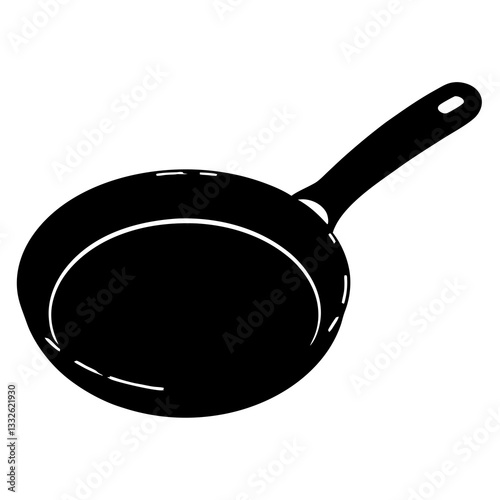 fry pan black silhouette vector, Simple silhouette Design vector icon with white background. home appliances vector