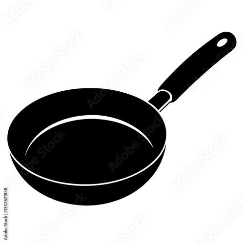 fry pan black silhouette vector, Simple silhouette Design vector icon with white background. home appliances vector
