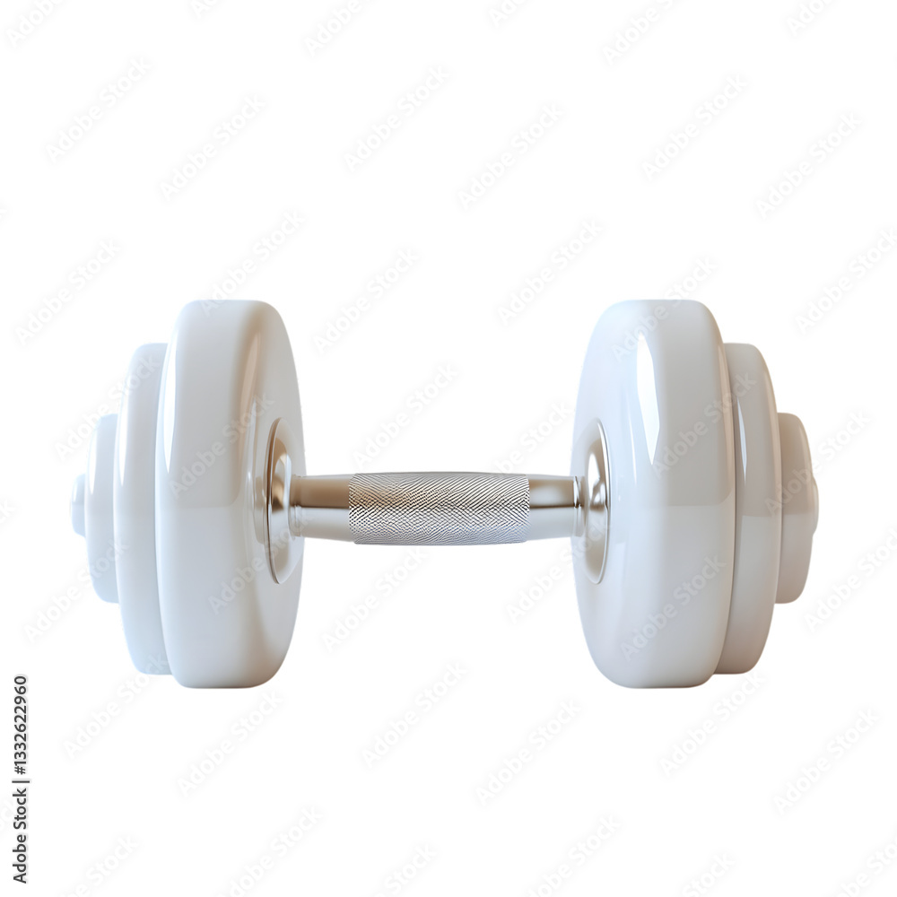 Single White Dumbbell Close Up with Realistic Texture and Shading Single White Dumbbell Close Up with Realistic Texture and Shading
