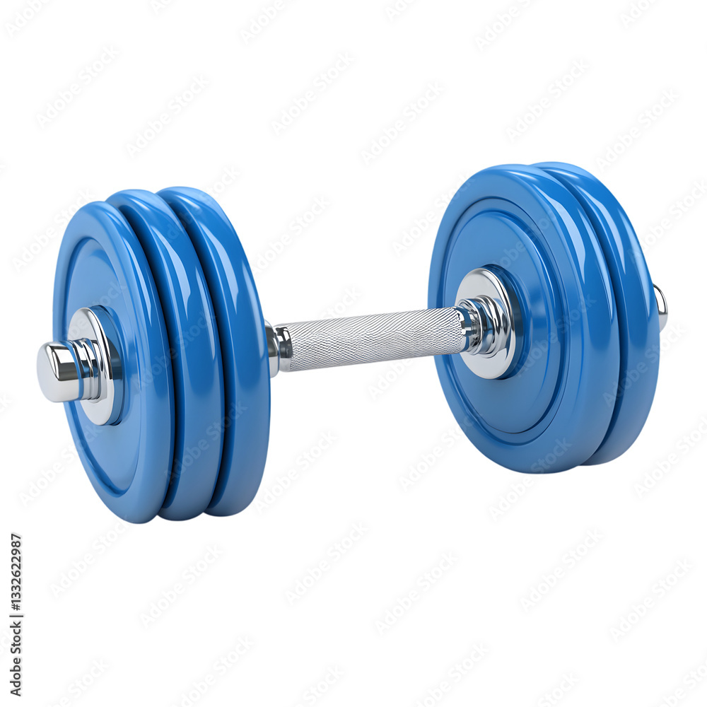 Naklejka premium Vibrant Blue Dumbbell with Detailed Texture and Chrome Accents Isolated