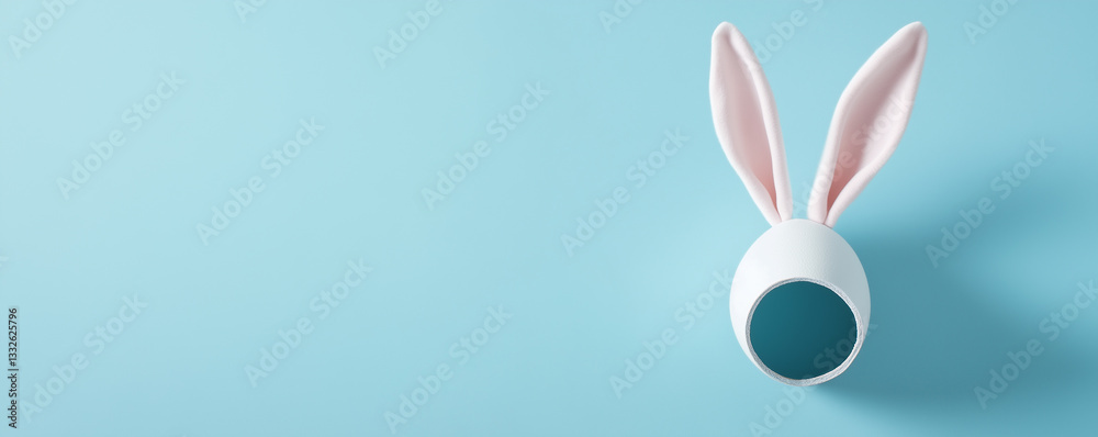Obraz premium Głowa królika wystająca z sziiury w kartce, motyw wielkanocny. Rabbit head sticking out of a hole in a piece of paper, Easter motif.
