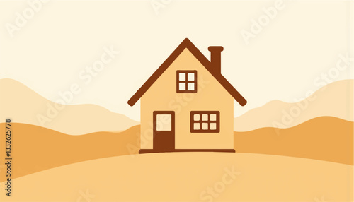Cozy cottage with chimney on rolling hills, serene home symbolism