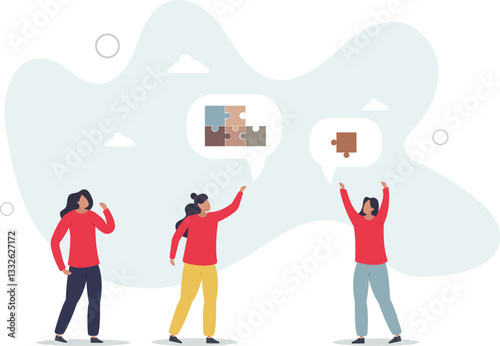 Offer solution to solve problem, consultant or manager advice to team member, finish or complete missing piece to fit the job concept.flat character life .