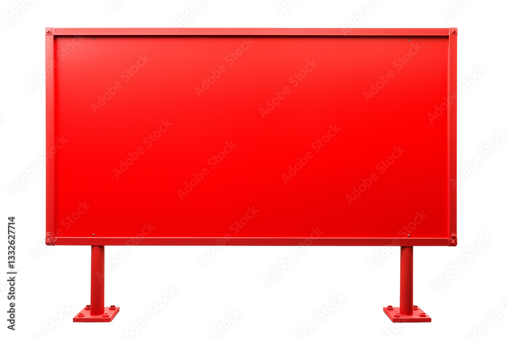 Fototapeta premium A blank red billboard stands prominently against a neutral backdrop, providing ample space for advertisements or messages, ready for creative use.