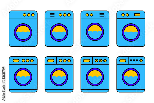Washing Machine Icon Set. Washing Machine Vector Icon in line style design. Washing Machine Symbol. Vector illustration.