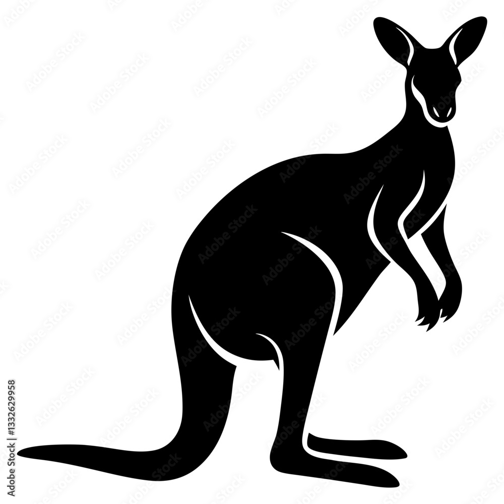 kangaroo black silhouette vector, Simple silhouette Design vector icon with white background. Wild animal vector kangaroo black silhouette vector, Simple silhouette Design vector icon with white background. Wild animal vector