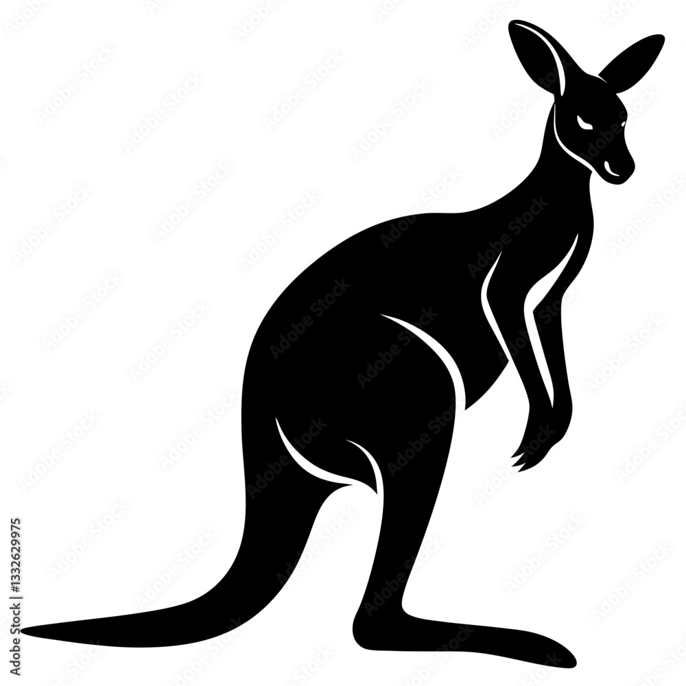 kangaroo black silhouette vector, Simple silhouette Design vector icon with white background. Wild animal vector kangaroo black silhouette vector, Simple silhouette Design vector icon with white background. Wild animal vector