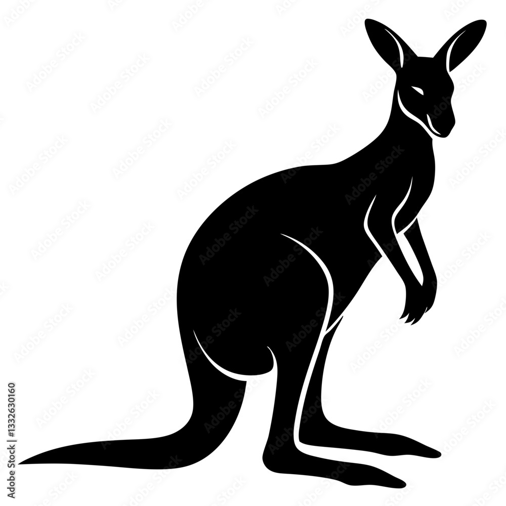 kangaroo black silhouette vector, Simple silhouette Design vector icon with white background. Wild animal vector kangaroo black silhouette vector, Simple silhouette Design vector icon with white background. Wild animal vector