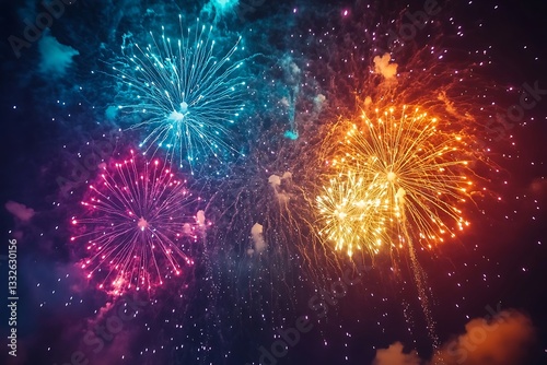 Multicolored Fireworks Celebration Sky Background