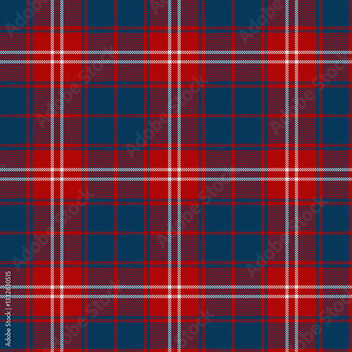 Red, White, Blue Tartan Weave Pattern - Tile