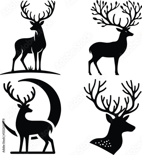 Majestic Deer Silhouette | Elegant Wildlife Vector | Stag Antler Illustration
