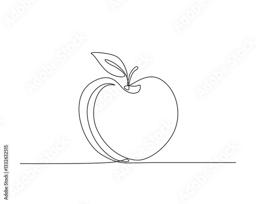 Fresh apple fruit simple outline illustration. Continuous line drawing of apple.