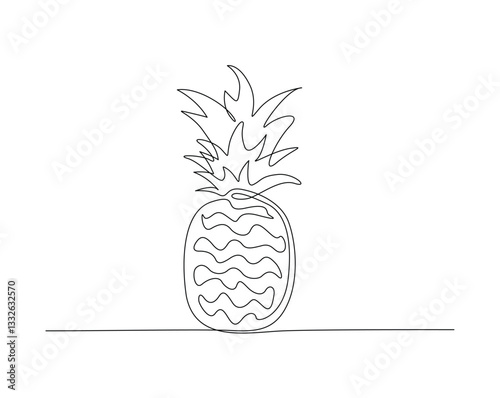Pineapple fruit simple outline illustration. Continuous line drawing of pineapple.