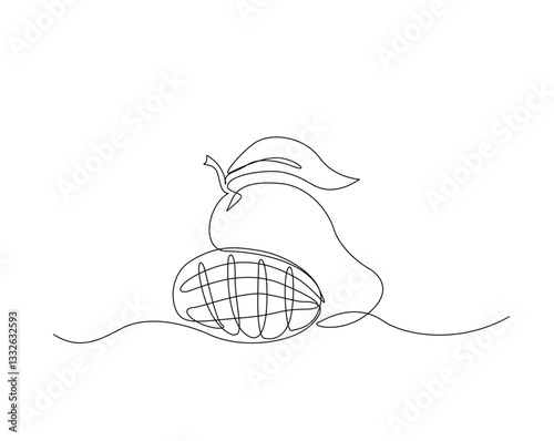 Fresh mango fruit simple outline illustration. Continuous line drawing of mango.