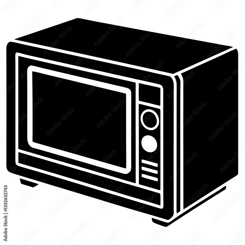 Fototapeta premium microwave oven black silhouette vector, Simple silhouette Design vector icon with white background. home appliances vector
