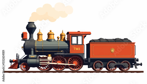 Vintage steam locomotive model in museum, industrial heritage