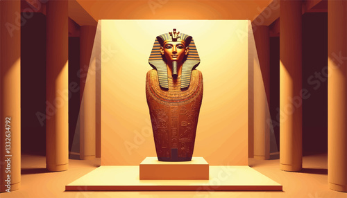 Ancient Egyptian artifact illuminated in museum setting, cultural heritage