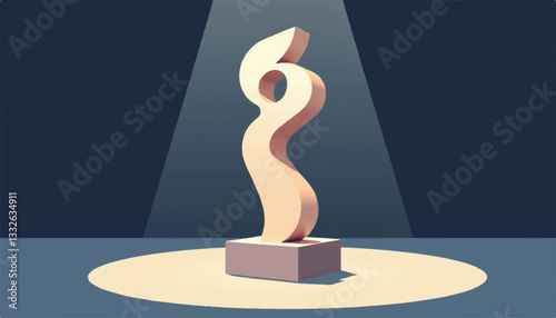 Abstract sculpture illuminated in museum gallery, modern art expression