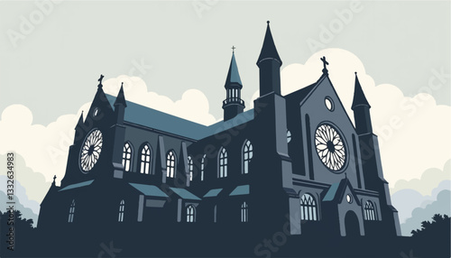 Gothic cathedral silhouette against overcast sky, architectural beauty