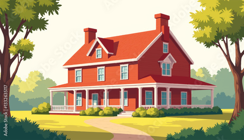 Wallpaper Mural Colonial-style house under morning sunlight, inviting charm Torontodigital.ca