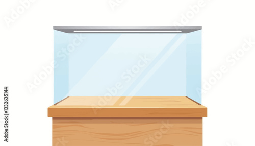 Modern glass display case on wooden surface, minimalist design