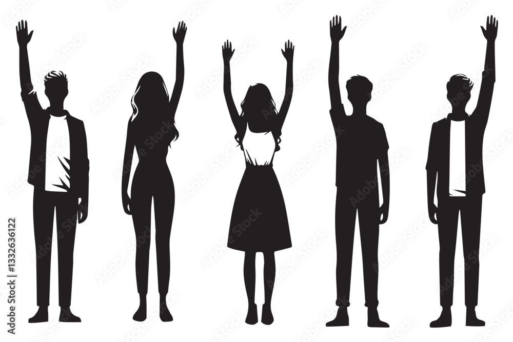 Fototapeta premium vector silhouette of casual young man standing and jumping