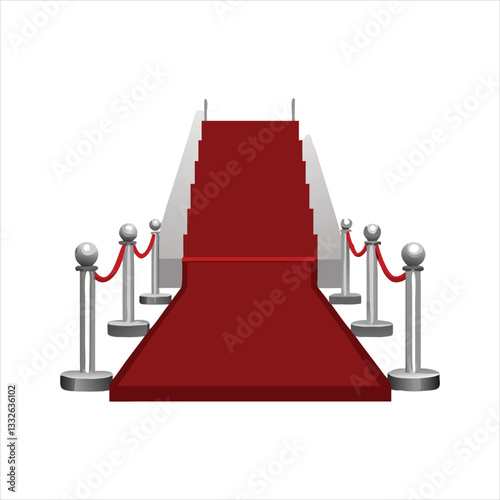 Red carpet for celebrity with gold rope barrier. Success, prestige and Hollywood event vector concept. Illustration of carpet red color for entrance Vip