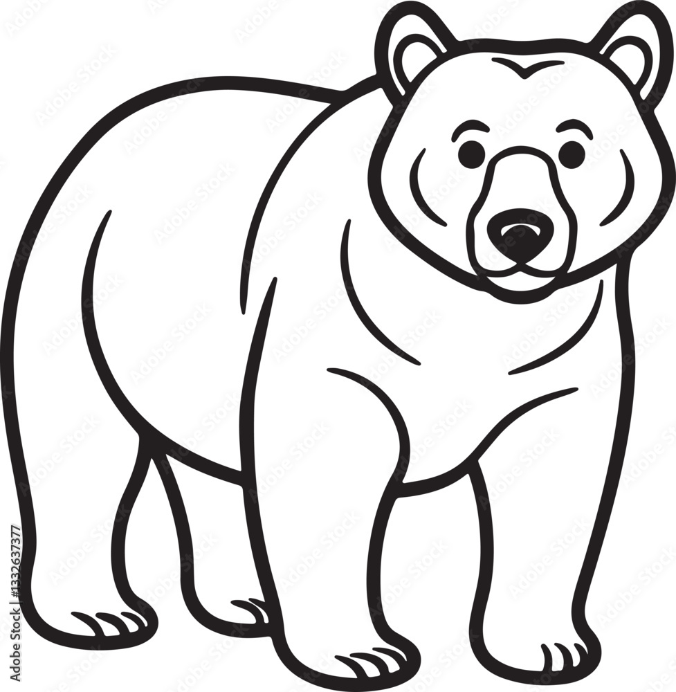 Fototapeta premium bear line art, black outline, vector and illustration, coloring book page line art drawing