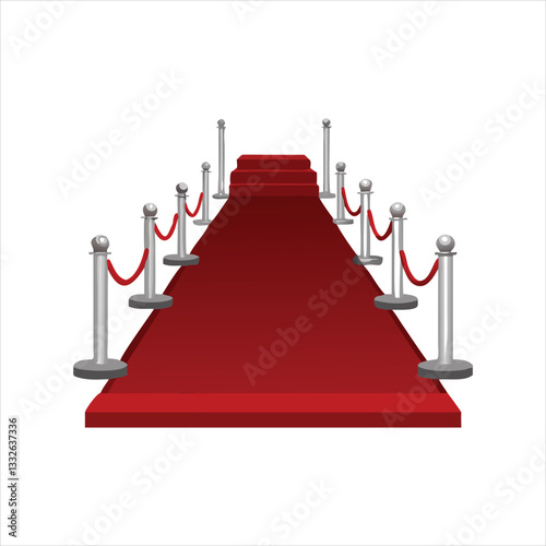 Red carpet for celebrity with gold rope barrier. Success, prestige and Hollywood event vector concept. Illustration of carpet red color for entrance Vip