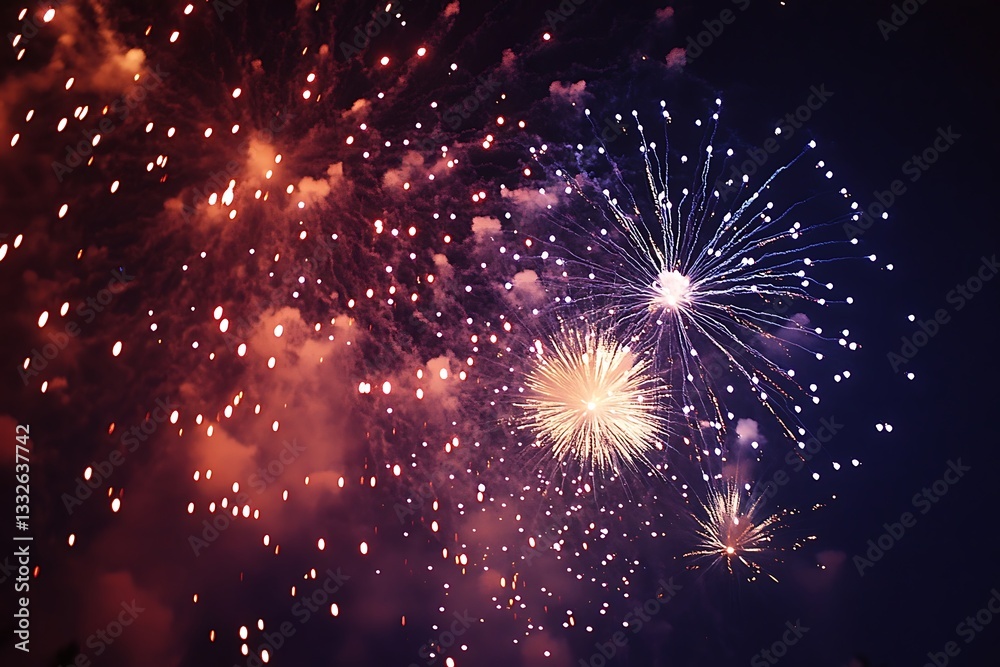 Obraz premium Pink and Blue Fireworks Festival Bokeh Background