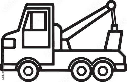 tow truck line art, black outline, vector and illustration, coloring book page line art drawing