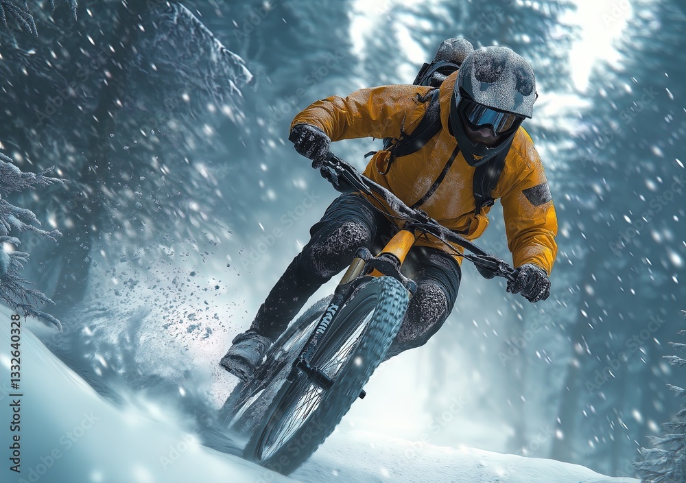 Speeding through a winter wonderland on a mountain bike adventure