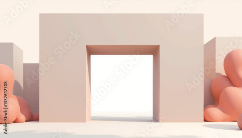 Minimalist museum entrance design with open doorway, abstract art concept